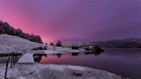 Download Purple Sunset Snow Landscape Earth Photography Winter HD Wallpaper