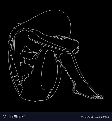 Continuous one line drawing girl sitting sad Vector Image