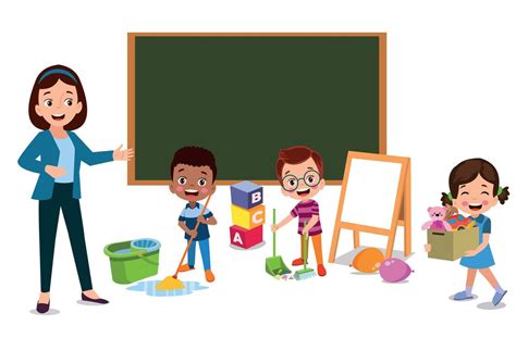 cute students cleaning classroom at school 16059294 Vector Art at Vecteezy