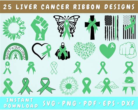 Liver Cancer Ribbon SVG Bundle 25 Designs Liver Cancer - Etsy