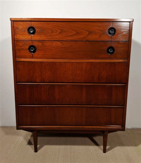 Vintage Mid Century Modern Walnut Highboy Dresser by Stanley Finnline - EPOCH