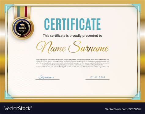 Official white certificate with gold border Vector Image