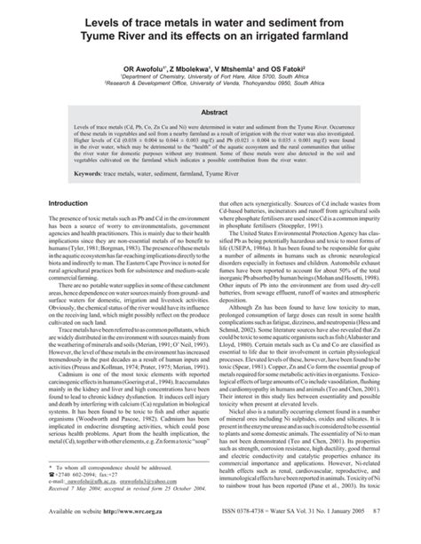 Levels of trace metals in water and sediment from Tyume River and