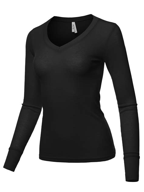 A2Y - A2Y Women's Basic Solid Long Sleeve V Neck Fitted Thermal Top ...