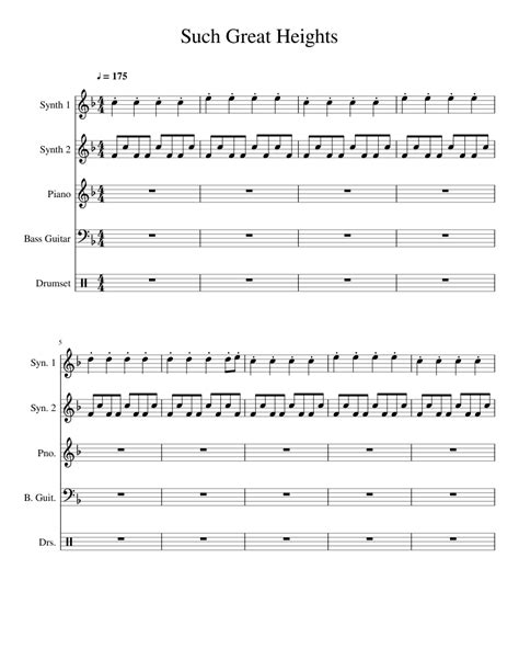 Such Great Heights Sheet music for Piano, Bass guitar, Drum group ...