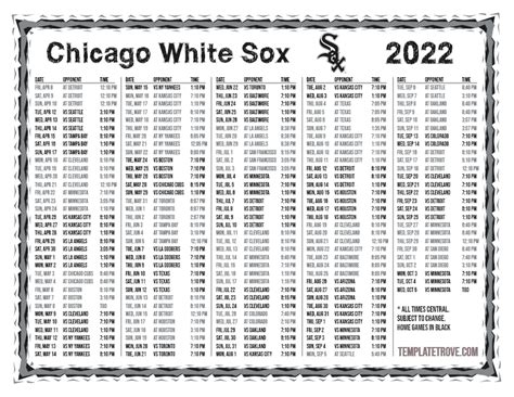 Printable 2022 Chicago White Sox Schedule