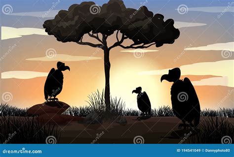 Outdoor Nature Silhouette Sunset Scene Stock Vector - Illustration of natural, wild: 194541049