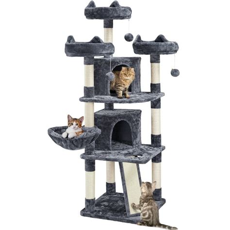 SmileMart Multilevel Large Cat Tree Tower with Condos and Scratching Board, Dark Gray - Walmart ...