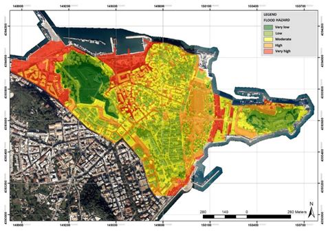 Flood hazard map for the maximum rain rate of the climate scenario ...