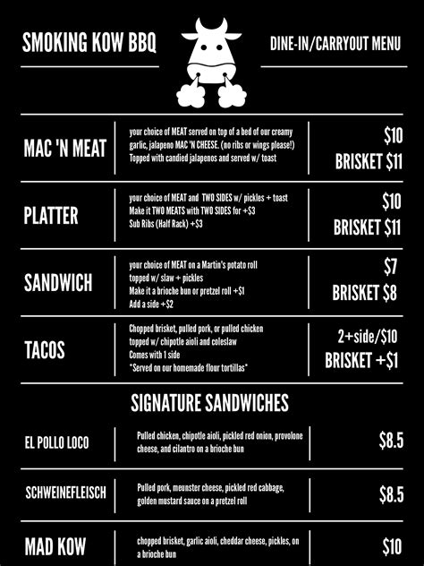 Smoking Kow BBQ | Menu | Bbq menu, Bbq food truck, Bbq menu design