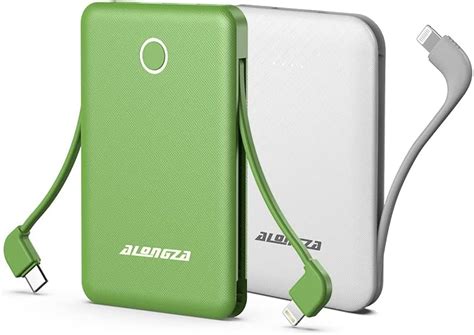 Amazon.com: Alongza 2 Pack Small Power Bank Built in Cables 6000mAh ...