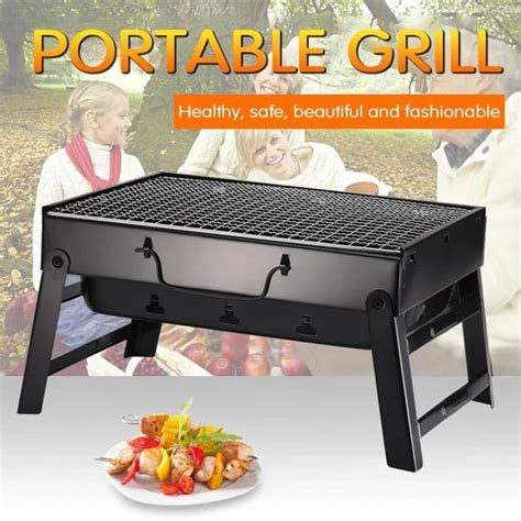 Buy Portable Folding Charcoal Grill For Picnic Black Steel Collapsible Barbecue Oven Husehold ...