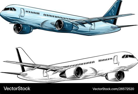 Hand drawn sketch aircraft in blue color Vector Image