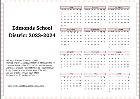 Edmonds School District Calendar Holidays 2023-2024