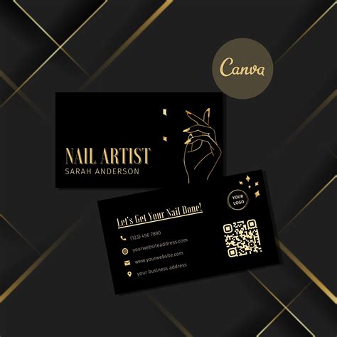 Gold Black Nail Tech Business Card Canva Template, Editable Nail Salon ...