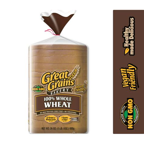 Great Grains Bakery 100% Whole Wheat Bread, 24 oz - Walmart.com