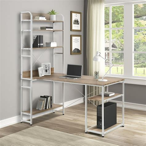 Computer Desk with Storage Shelves Modern Writing Home Office Desks, Space-Saving Gaming Study ...