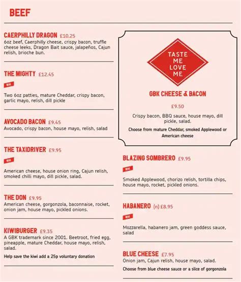 Gourmet Burger Kitchen Menu, Menu for Gourmet Burger Kitchen, City ...