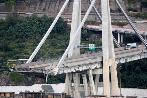 The collapsed Morandi Bridge is seen in the Italian port city of Genoa ...