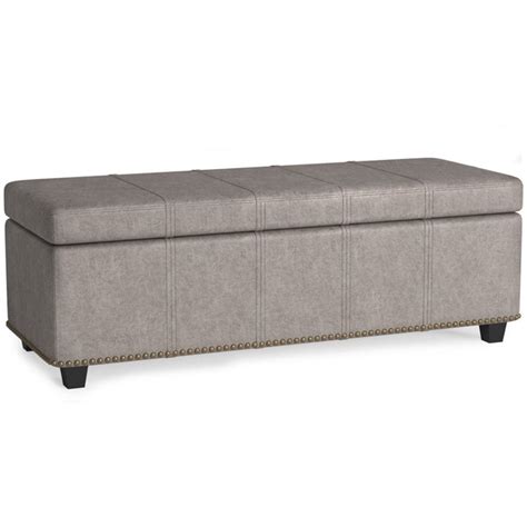 Simpli Home Kingsley Faux Leather Bedroom Bench with Storage in Distressed Gray - Walmart.com ...