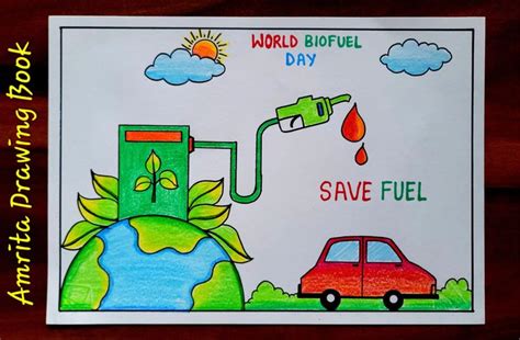 World Biofuel Day Poster Drawing | Biofuel Drawing easy | Save Fuel for ...