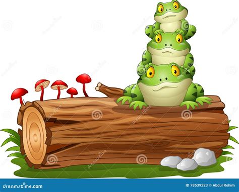 Cartoon Frog Stacked On Tree Log | CartoonDealer.com #78539223