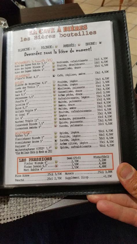 Menu au La Brasserie restaurant, Néris-les-Bains