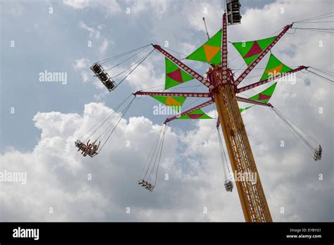 Aerial Swing Ride Carnival prizes on display in the midway of the Delaware State Fair Stock ...