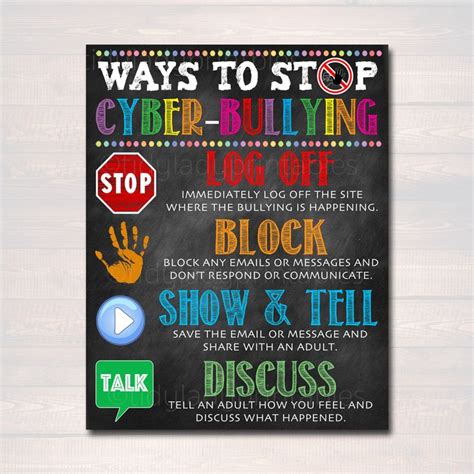 PRINTABLE Anti Cyber-Bullying Poster Computer Lab School Sign | Etsy | Cyber bullying poster ...