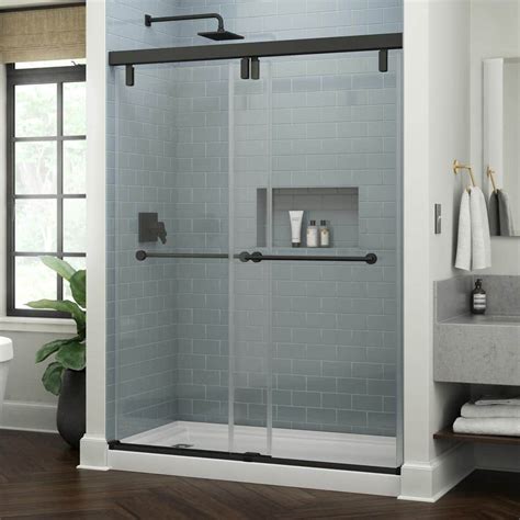 Delta 58.5 in. W x 71.5 in. H Sliding Frameless Shower Door in Black with Clear SDMSD60-MB-R ...