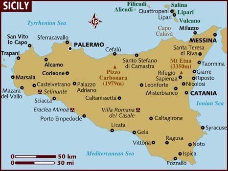 Map of Sicily. Fly in/out of Palermo, really want to see Marsala, Cefalu, and Taormina. Going to ...