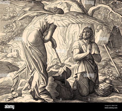 Gideon with the Angel of the Lord, Old Testament, by Julius Schnorr von Carolsfeld, 1860 Stock ...