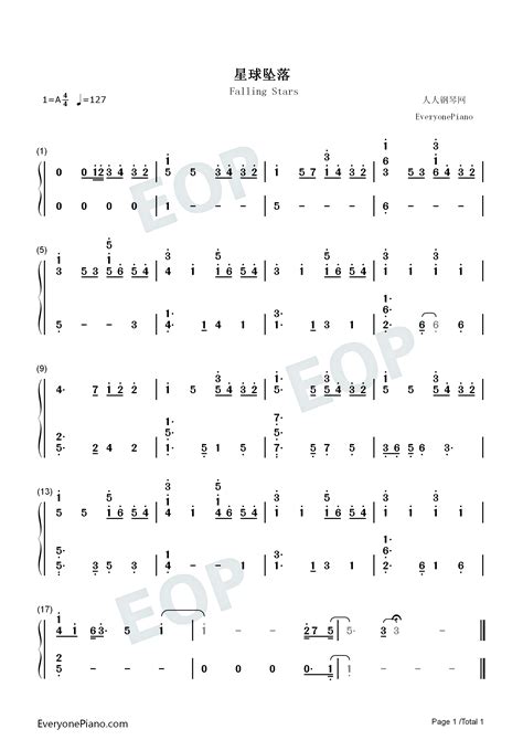 Falling Stars-Easy Version Numbered Musical Notation Preview