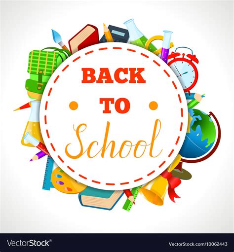 Back to school round sticker with supplies Vector Image