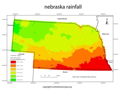 Nebraska Rainfall Map | Rainfall Map of Nebraska