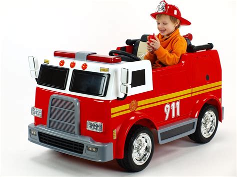 Fire Truck 4 Wheel Drive Kids Ride Battery Powered Electric Car w/Remote Control - Ride On Toys ...