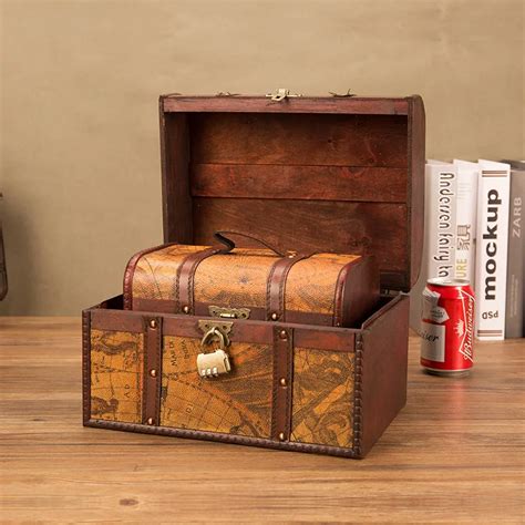 European Classical Wooden Box Retro Creative Storage Box Antique Wooden Treasure Chest Ornaments ...