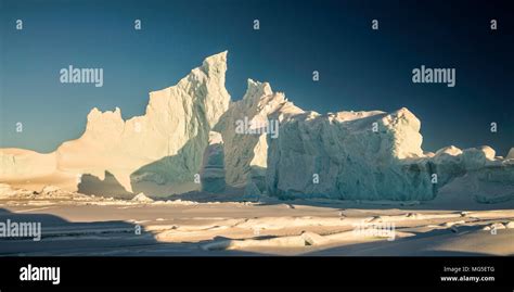 Icebergs frozen into the fjords of Baffin Island, Nunavut, Canada Stock ...