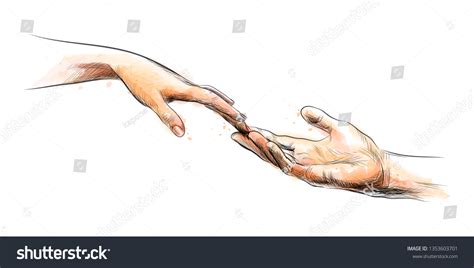 Colored Sketch Touching Hands Splash Watercolor Stock Vector (Royalty Free) 1353603701 ...