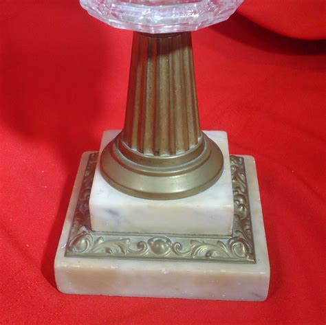 Antique Oil Lamp Marble Base Brass Column P&A Plume & Atwood Burner Crystal Font | eBay