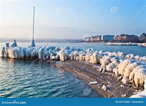 Lake Geneva in Winter stock image. Image of swiss, cold - 23517089