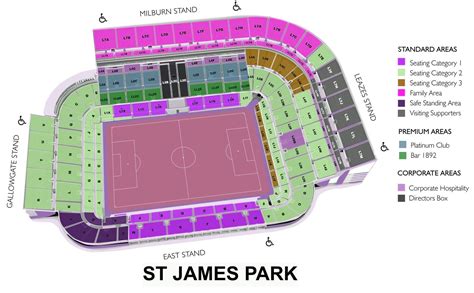 St James' Park Seating Chart with Rows and Seat Numbers 2024