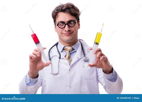 The Funny Doctor with Syringe Isolated on White Stock Image - Image of hospital, coat: 103499181