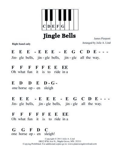 Jingle Bells - Free Easy Christmas Piano Music | Christmas piano music, Beginner piano music ...