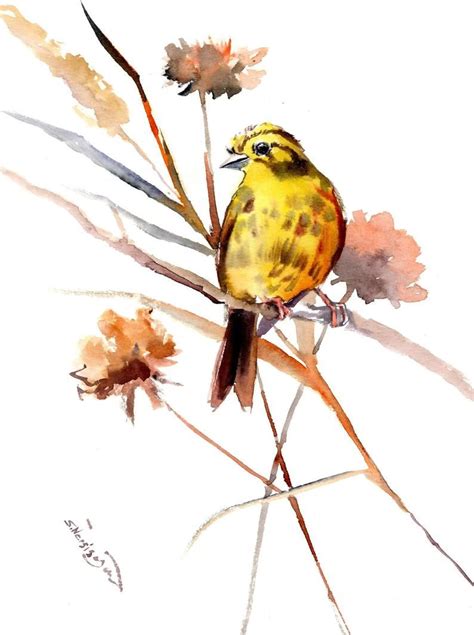 Yellowhammer Art Yellow bird art bird painting wall art image 0 Birds Painting, Giclee Painting ...