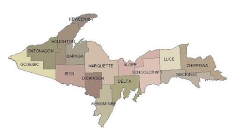 Upper Peninsula Counties Map