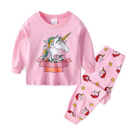 Toddler Girl Pink Print Cartoons Unicorn Smile Pajamas Sleepwear Long ...