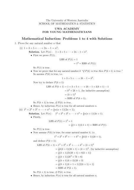 Mathematical Induction: Problems with Solutions - The University of ...