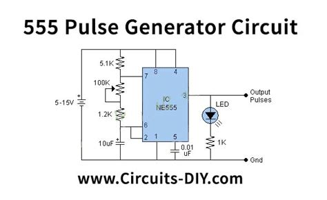 555 Timer Pulse Generator Circuit - Circuit Diagram