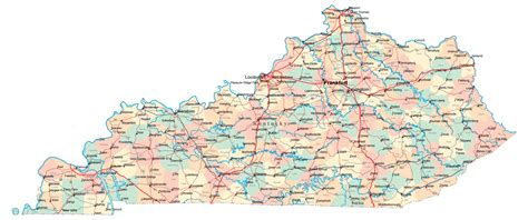 Large administrative map of Kentucky state with highways and major ...